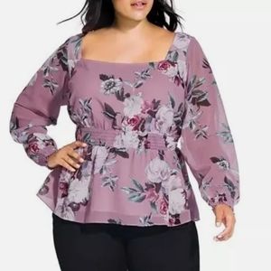 City Chic Purple Floral Boho Blouse 18 NWT